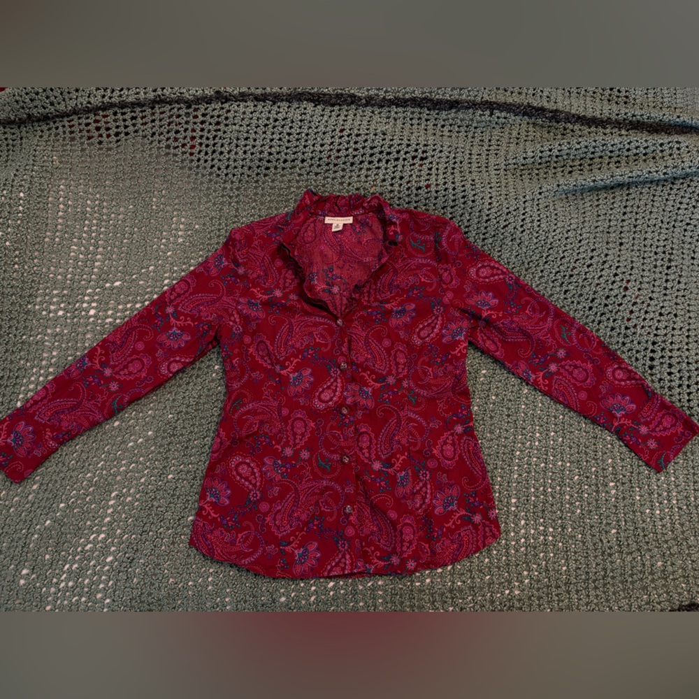 Appleseed's Red Paisley Button-Up Blouse